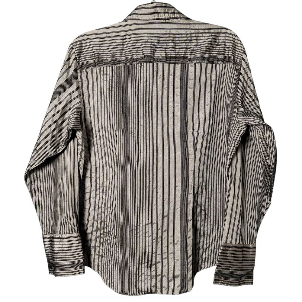 Chico's Metallic Silk Blend Striped Long Sleeve Button Up Work Shirt Size 1 M - Picture 4 of 10